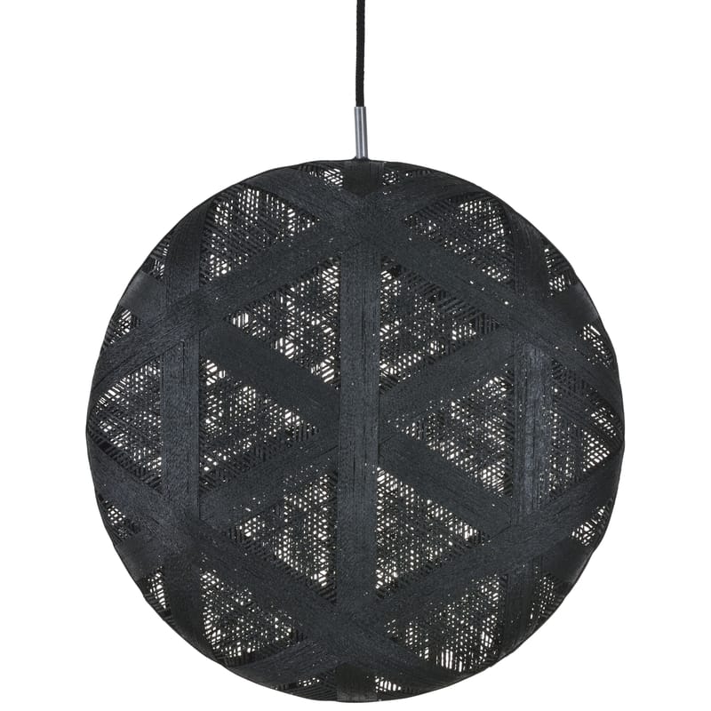Luminaire - Suspensions - Suspension Chanpen Hexagon tissu noir / Ø 52 cm - Forestier - Noir / Motifs triangles - Abaca tissé