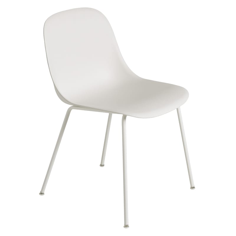 Mobilier - Chaises, fauteuils de salle à manger - Chaise Fiber plastique blanc / Pieds métal - Plastique recyclé - Muuto - Blanc - Acier, Plastique recyclé
