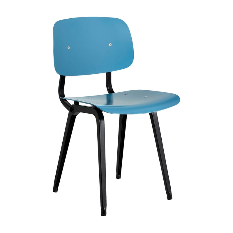 Mobilier - Chaises, fauteuils de salle à manger - Chaise Revolt plastique bleu / Réédition 1950\' - Hay - Bleu Azur / Pieds noirs - ABS recyclé, Acier thermolaqué