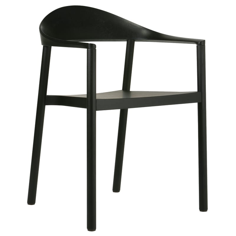 Mobilier - Chaises, fauteuils de salle à manger - Fauteuil empilable Monza plastique bois noir - Plank - Noir / Dossier noir - Frêne verni, Polypropylène