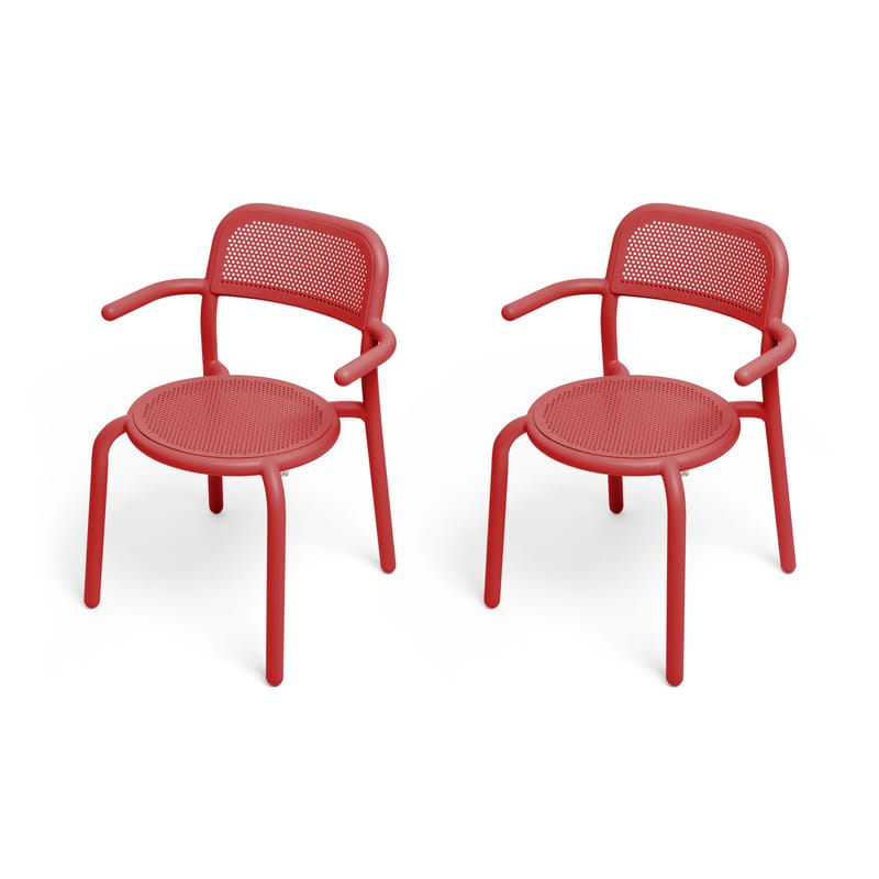 Mobilier - Chaises, fauteuils de salle à manger - Fauteuil empilable Toní métal rouge / Set de 2 - Fatboy - Rouge Industriel - Aluminium