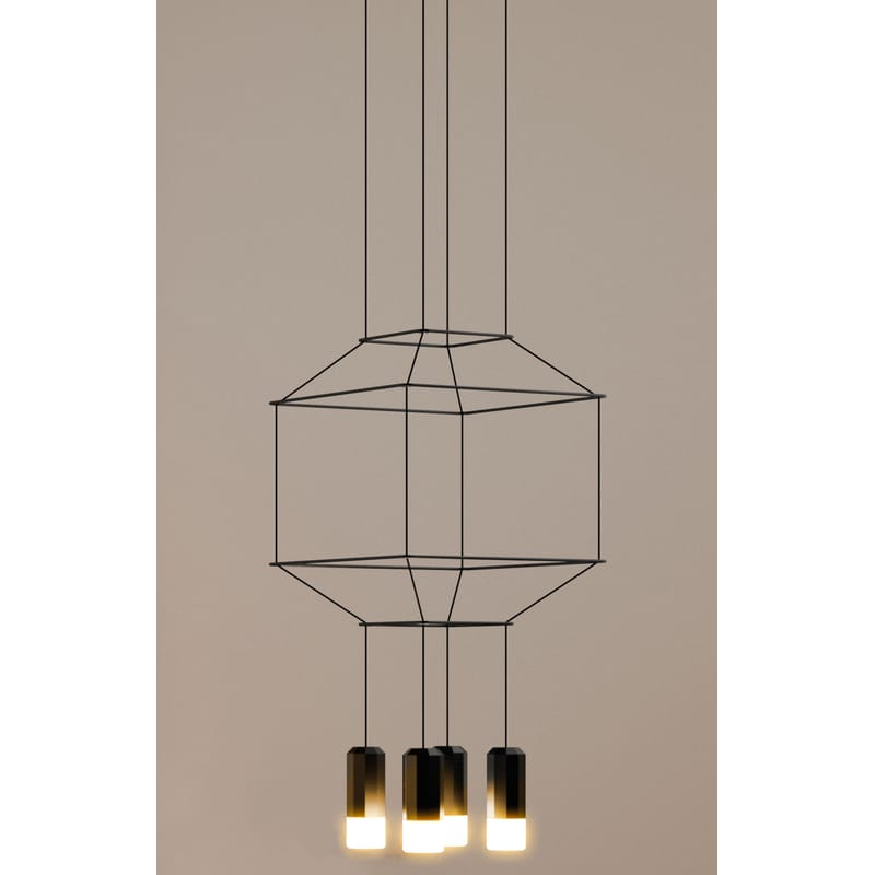 Luminaire - Suspensions - Suspension Wireflow / 30 x 30 x H 32,5 cm - Vibia - Noir - Métal laqué, Teflon, Tissu, Verre