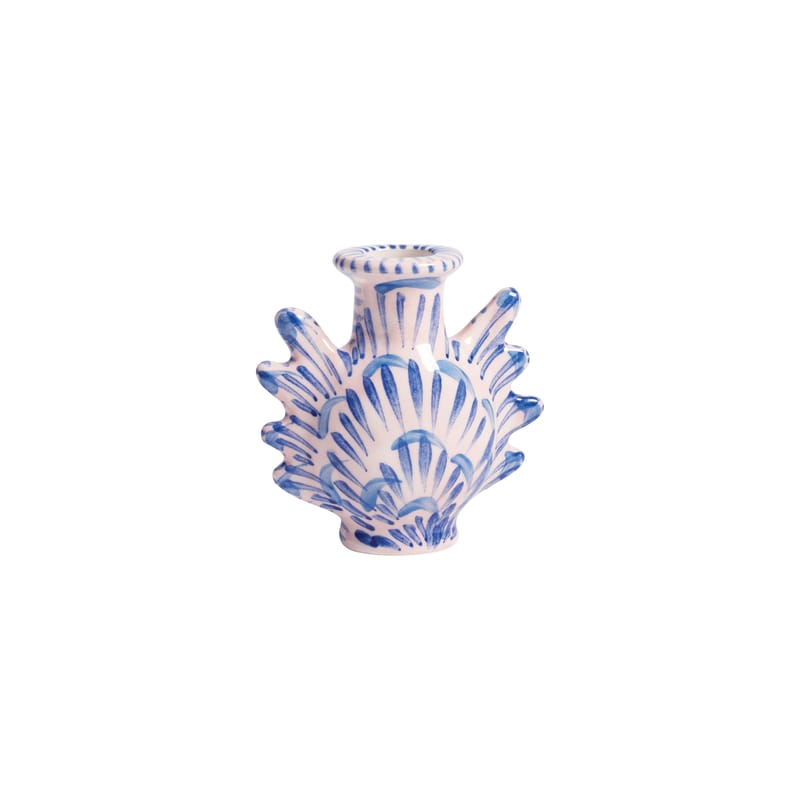 Décoration - Vases - Vase Shellegance Tiny céramique bleu / Bougeoir - L 10 x H 9 cm - & klevering - Bleu & blanc - Grès