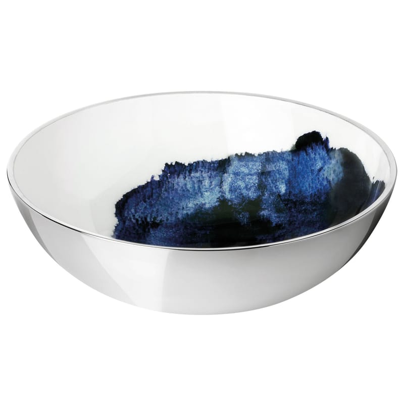 Table et cuisine - Saladiers, coupes et bols - Bol Stockholm Aquatic céramique blanc bleu métal / Ø 20 x H 7 cm - Stelton - Extérieur métal / Intérieur blanc & bleu - Aluminium, Email