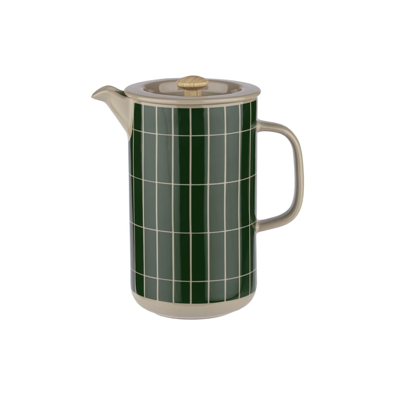 Tableware - Coffee Makers - Tiiliskivi Coffee maker ceramic green / 6 cups - 90 cl - Marimekko - Earth brown & dark green / Wood - Sandstone, Stainless steel, Wood