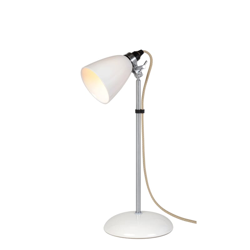 Luminaire - Lampes de table - Lampe de table Hector Dome métal céramique blanc / H 46 cm - Porcelaine lisse - Original BTC - Blanc lisse / Acier & câble beige - Métal chromé, Porcelaine