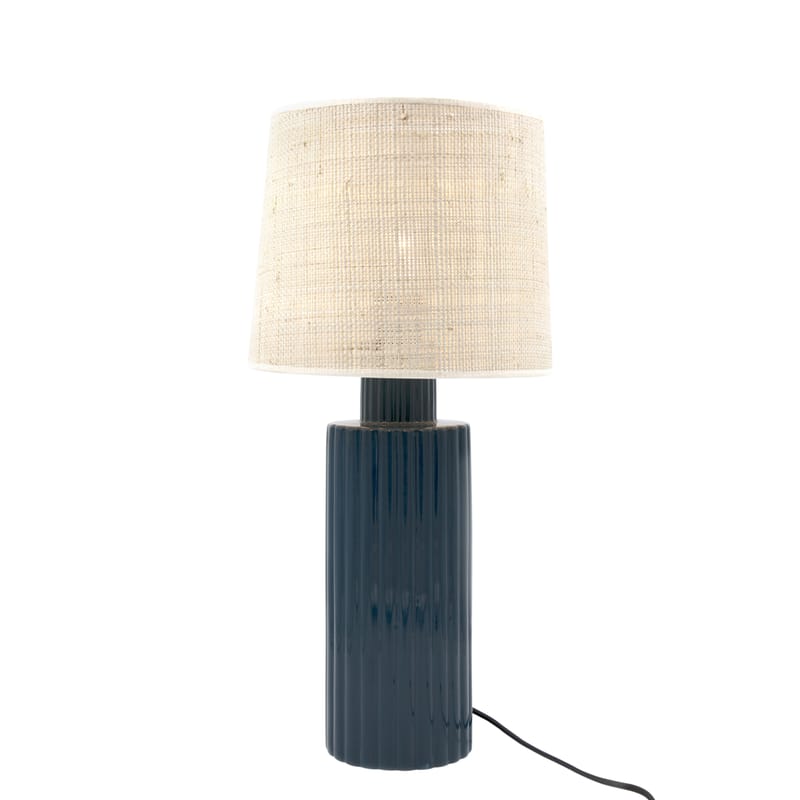 Luminaire - Lampes de table - Lampe de table Portofino tissu céramique bleu beige / Rabane - H 51 cm - Maison Sarah Lavoine - Bleu Sarah / Rabane naturelle - Céramique, Rabane