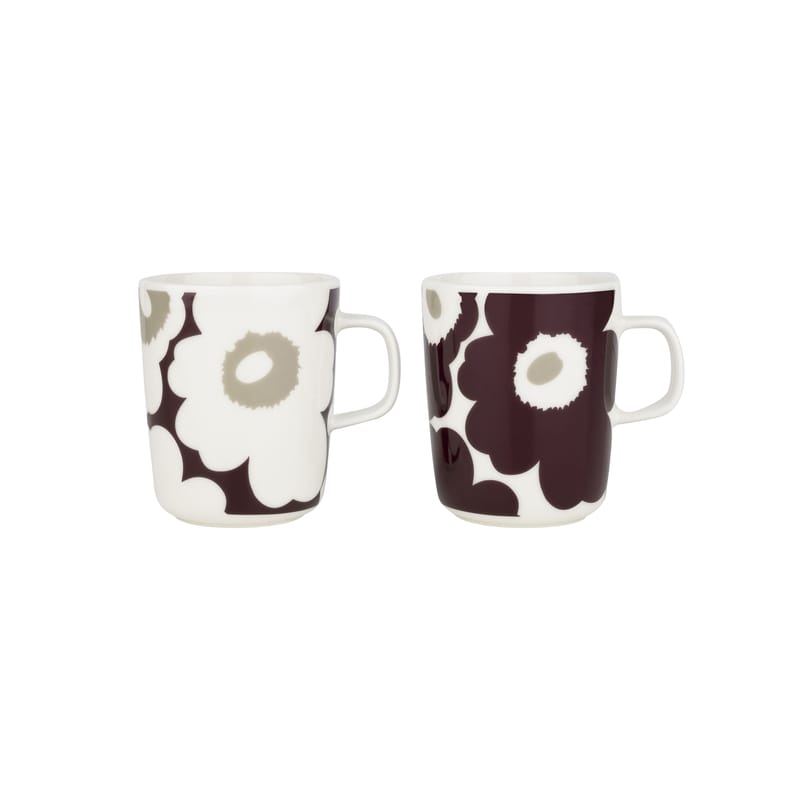 Table et cuisine - Tasses et mugs - Mug Unikko céramique rouge violet / 25 cl - Set de 2 - Marimekko - Unikko / Bordeaux & argile - Grès