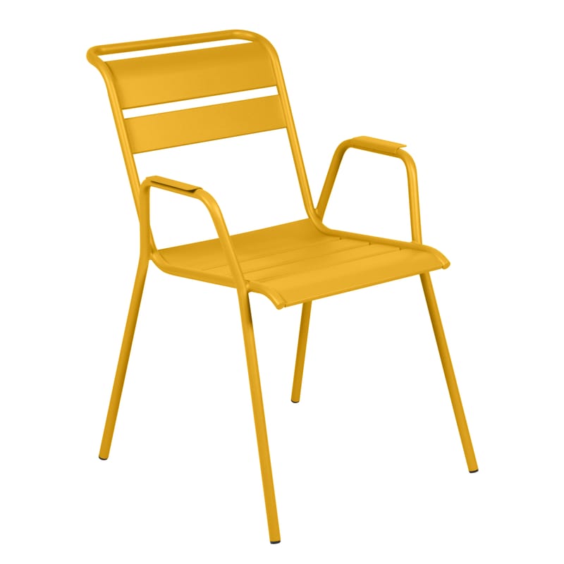 Furniture - Chairs - Monceau Stackable armchair metal yellow / Metal - Fermob - Honey - Painted steel