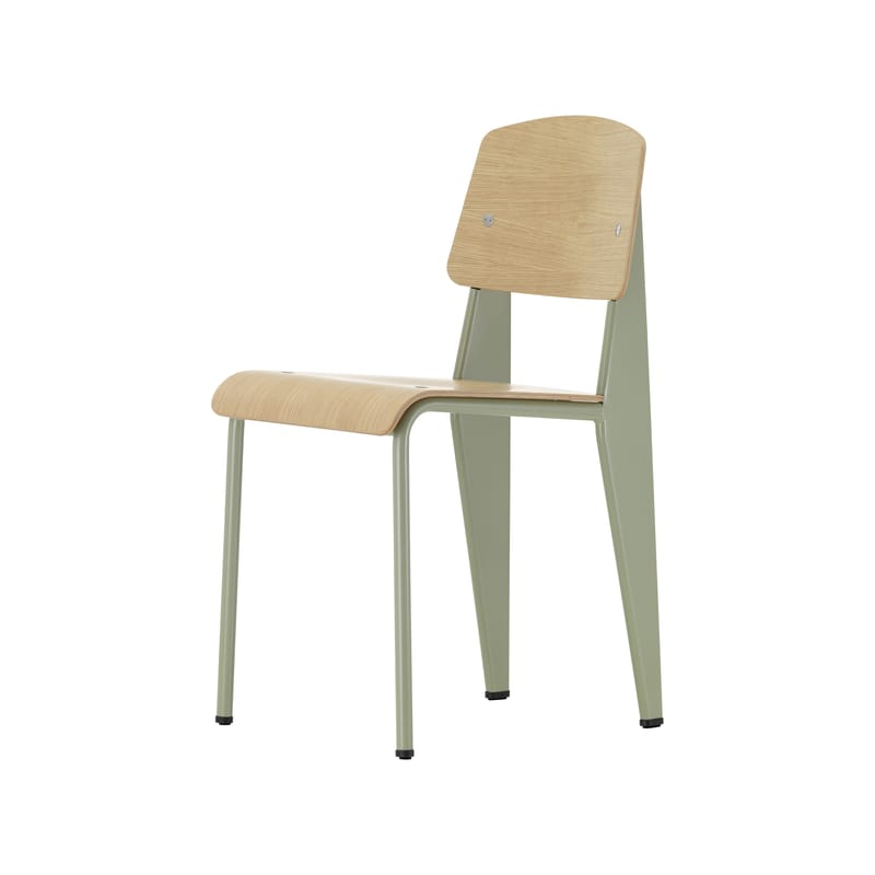 Möbel - Stühle  - Stuhl Standard grau holz natur / Jean Prouvé, 1934 - Metall & Holz - Vitra - Eiche natur / Vermeer-grau - Eichenformsperrholz-Furnier, Epoxid-lackierter Stahl