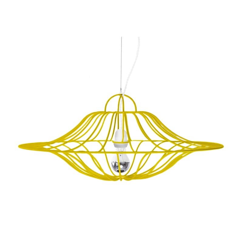 Luminaire - Suspensions - Suspension Ombrelle métal jaune / Ø 60 cm - La Corbeille - Jaune / Fil blanc - Acier laqué, Tissu