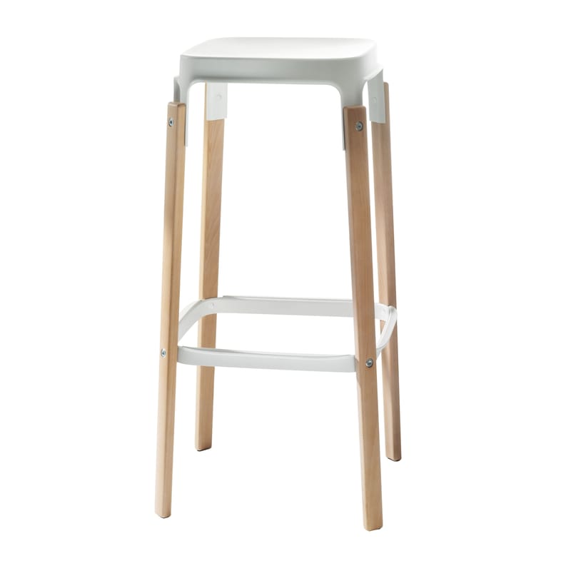 Furniture - Bar Stools - Steelwood Bar stool metal white natural wood Wood & metal - H 78 cm - Magis - Natural beech / White - Beechwood, Varnished steel