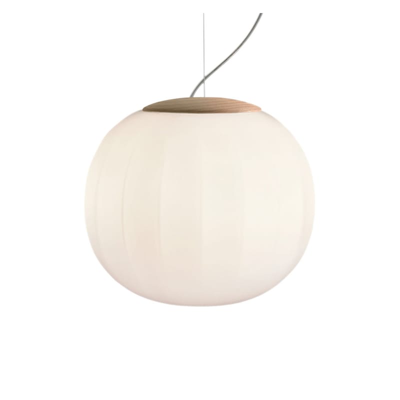 Lighting - Pendant Lighting - Lita Pendant glass white natural wood / LED - Ø 30 cm - Luceplan - Wood & white / Ø 30 cm - Blown glass, Solid ash wood