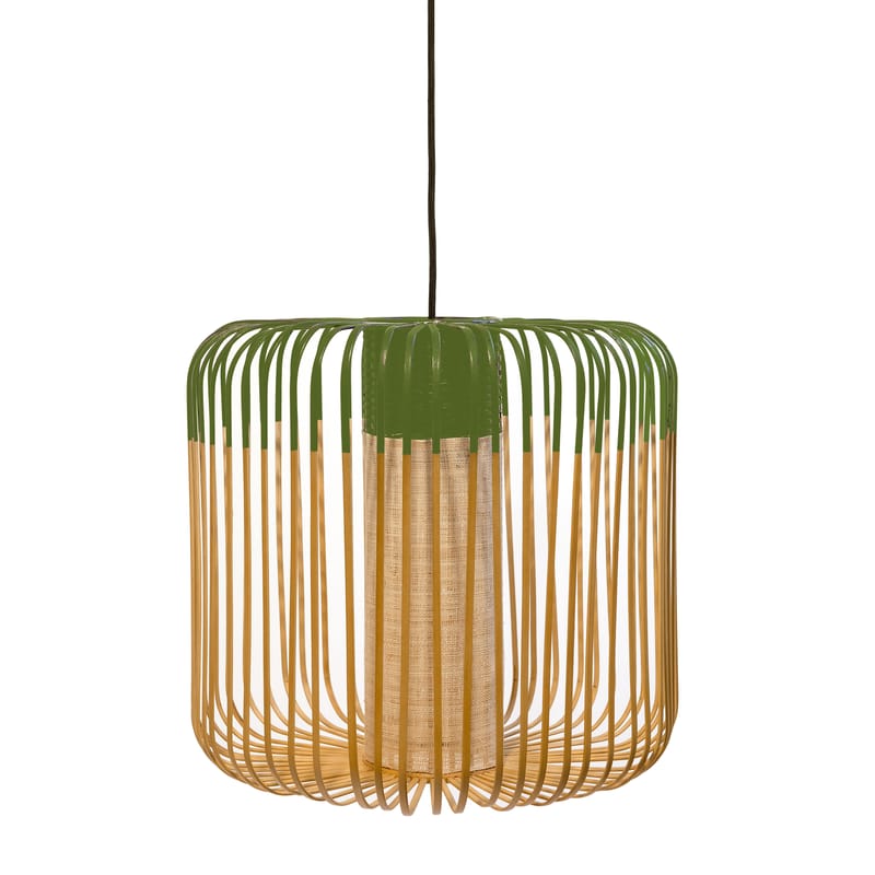 Luminaire - Suspensions - Suspension d\'extérieur Bamboo Light M Outdoor vert bois naturel / H 40 x Ø 45 cm - Forestier - Vert / Naturel - Bambou naturel, Caoutchouc