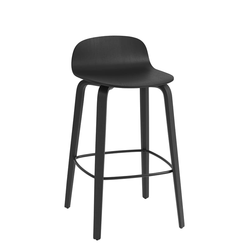 Mobilier - Chaises, fauteuils de salle à manger - Tabouret de bar Visu bois noir / H 65 cm - Muuto - Noir / Repose-piedsnoir - Contreplaqué de frêne