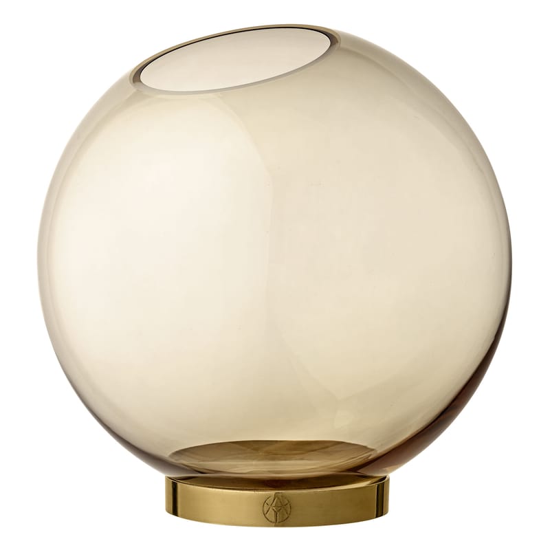 Décoration - Vases - Vase Globe Large métal verre orange / Ø 21 cm - laiton - AYTM - Ambre / Laiton - Aluminium, Verre soufflé