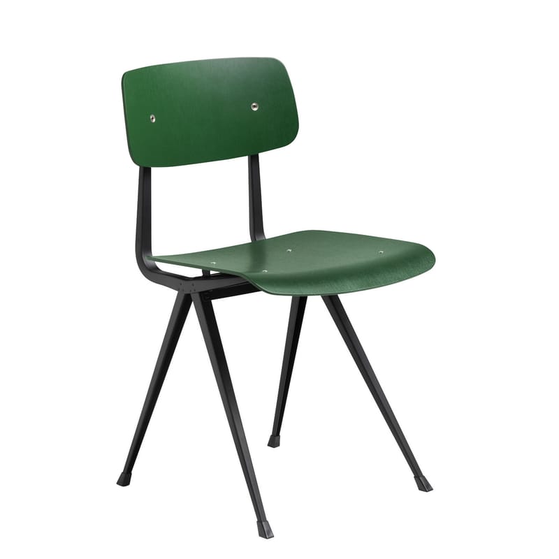 Mobilier - Chaises, fauteuils de salle à manger - Chaise Result bois vert / Réédition 1958 - Hay - Vert / Pieds noirs - Acier laqué, Contreplaqué de chêne teinté