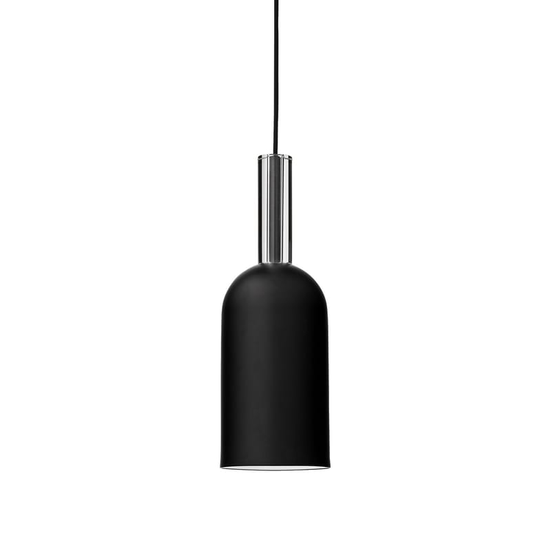 Luminaire - Suspensions - Suspension Luceo Cylindre métal noir / Ø 12 x H 35 cm - AYTM - Noir - Fer peint, Verre