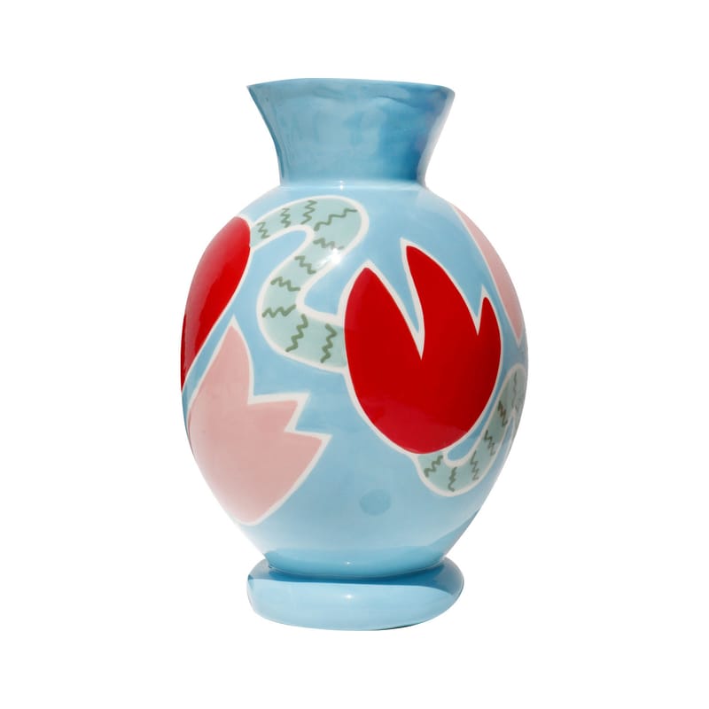 Décoration - Vases - Vase Tulip céramique bleu / Ø 18 x H 28 cm - Peint à la main - LAETITIA ROUGET - Bleu - Grès
