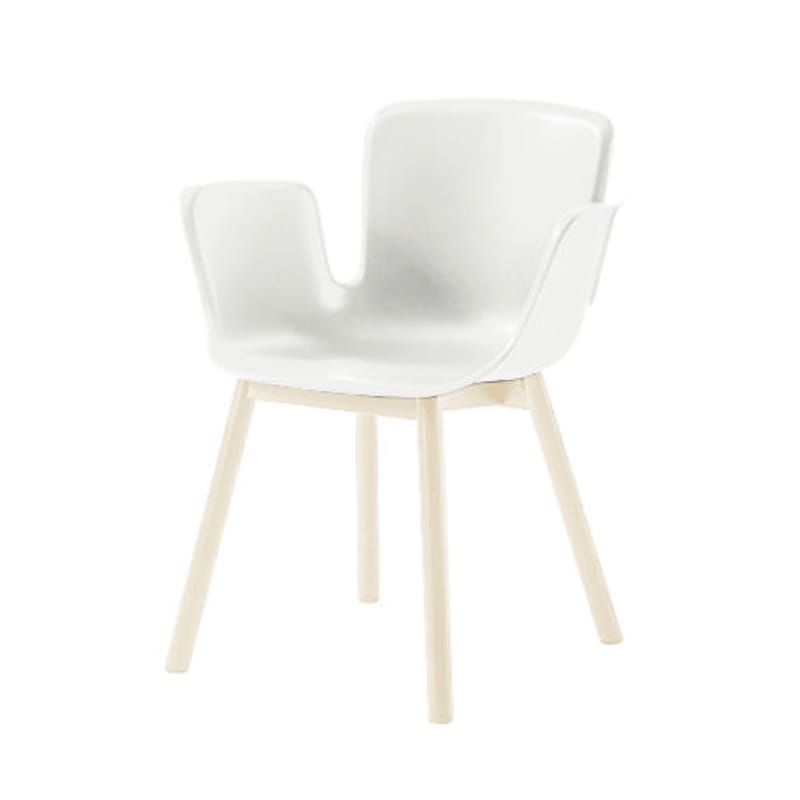 Mobilier - Chaises, fauteuils de salle à manger - Fauteuil Juli Plastic plastique blanc / 4 pieds bois - Cappellini - Blanc - Frêne massif, Polypropylène renforcé