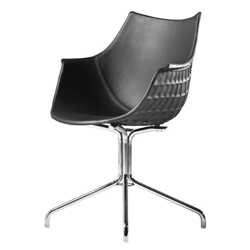 Mobilier - Chaises, fauteuils de salle à manger - Fauteuil Méridiana métal cuir noir - Driade - Cuir noir - Acier chromé, Cuir, Polycarbonate