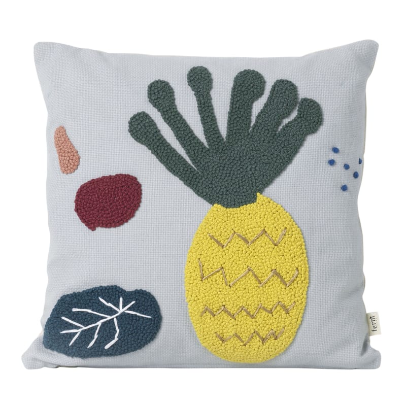 Dekoration - Für Kinder - Kissen Ananas textil bunt / mit Stickapplikationen - 40 x 40 cm - Ferm Living - Ananas / blau -  Duvet,  Plumes, Baumwolle