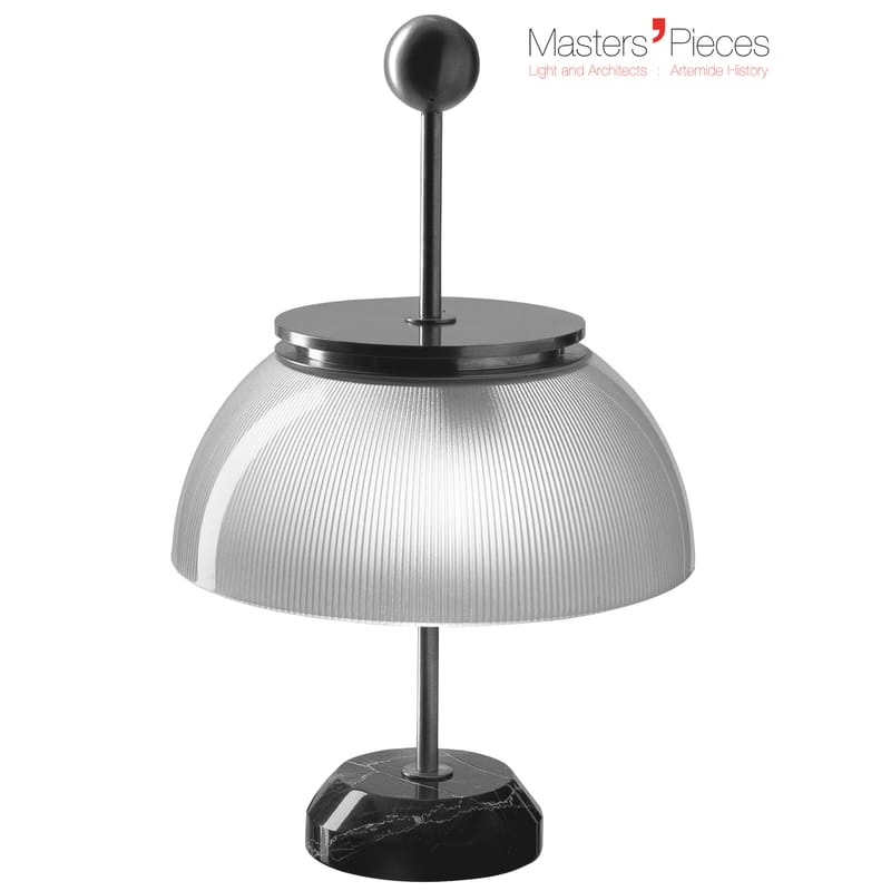 Luminaire - Lampes de table - Lampe de table Masters\' Pieces - Alfa      / Base marbre - 1959 - Artemide - Blanc, métal / Marbre noir - Marbre, Métal nickelé, Verre