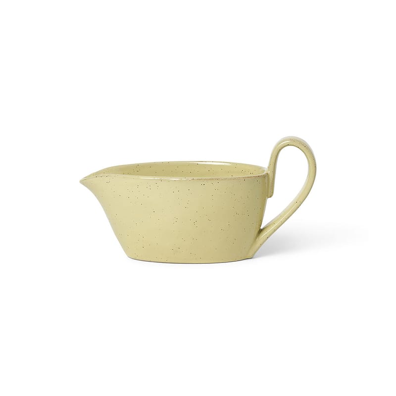 Table et cuisine - Carafes et décanteurs - Pot à lait Flow céramique jaune / H 10 cm - 30 cl - Ferm Living - Jaune pâle moucheté - Porcelaine émaillée