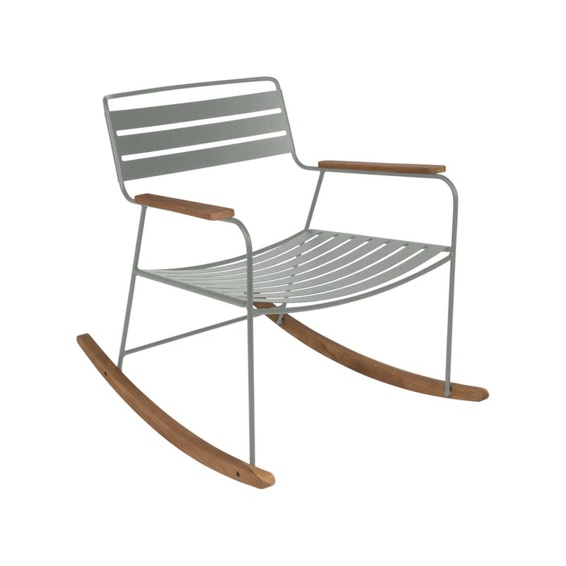 Mobilier - Fauteuils - Rocking chair Surprising métal gris / teck - Fermob - Gris lapilli - Acier, Teck