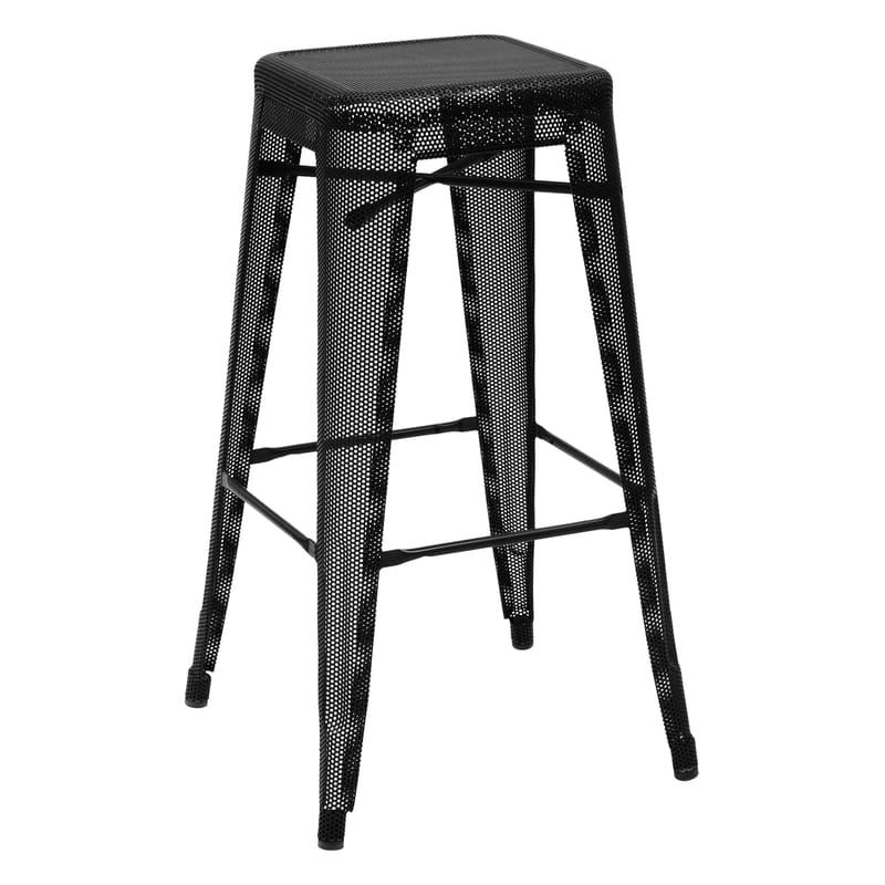 Furniture - Bar Stools - H Perforé Indoor Stackable bar stool metal black H 75 cm - Glossy color - Tolix - Black - Lacquered recycled steel