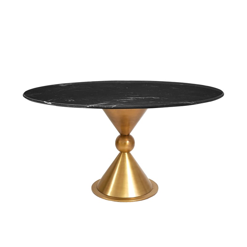 Mobilier - Tables - Table ronde Caracas métal pierre noir or / Marbre & laiton - Ø 140 cm - Jonathan Adler - Marbre noir / Laiton brossé - Laiton brossé, Marbre