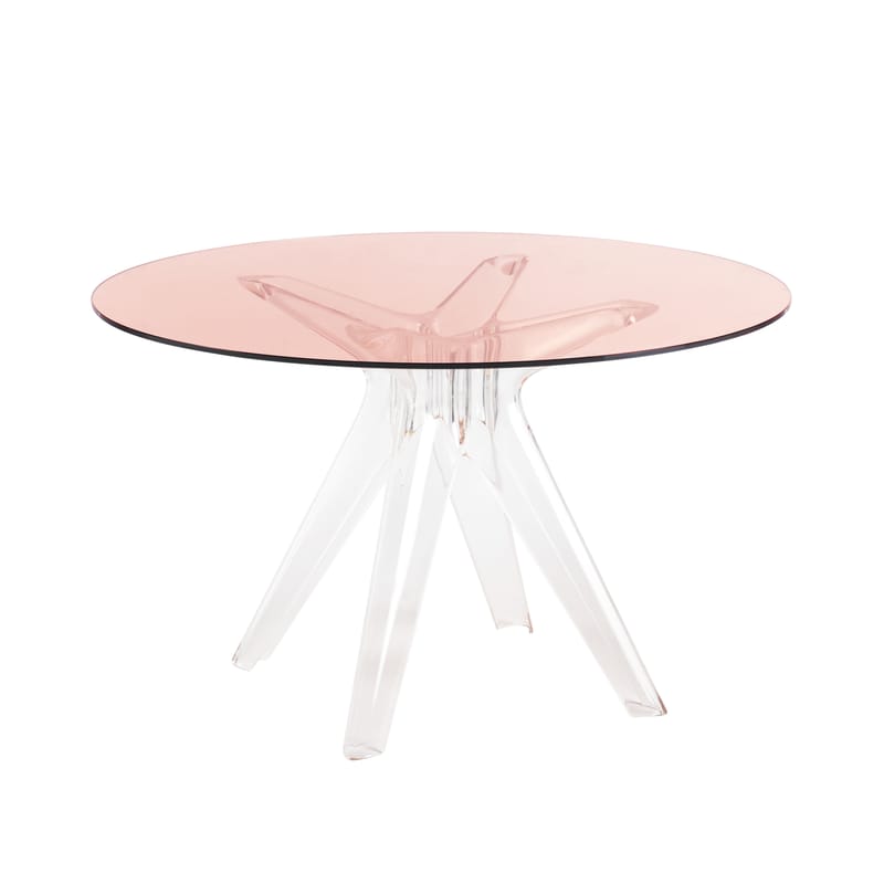 Mobilier - Tables - Table ronde Sir Gio verre rose transparent / Ø 120 cm - Kartell - Rose / Pied transparent - Polycarbonate, Verre