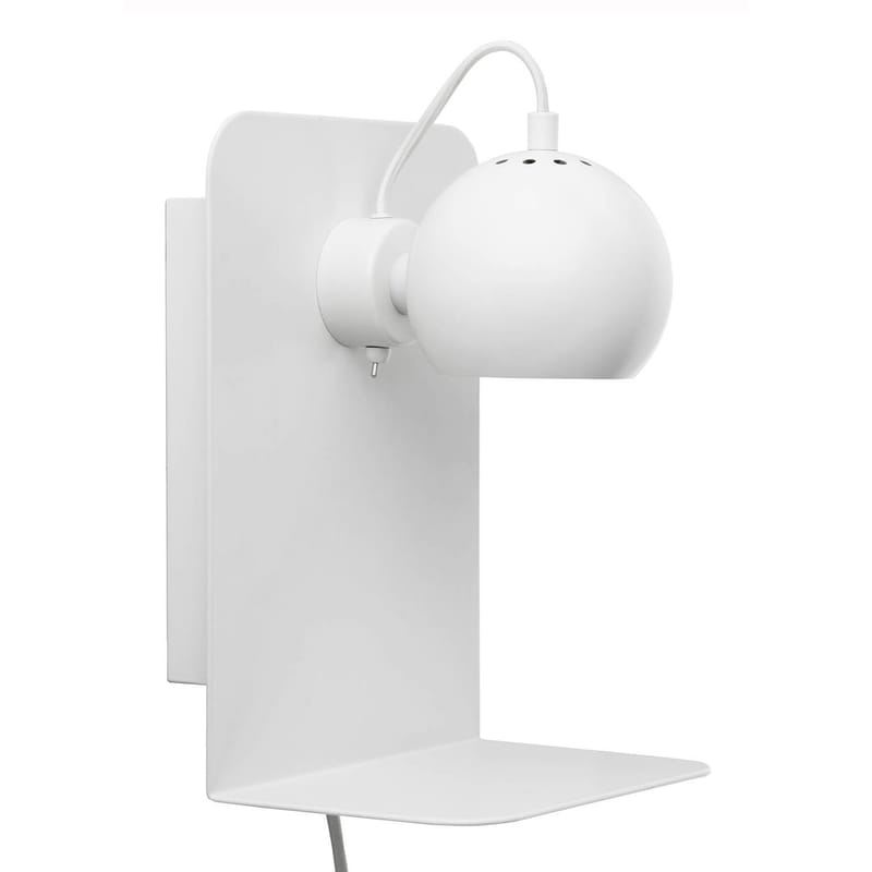 Luminaire - Appliques - Applique avec prise Ball métal blanc / Etagère - Avec port USB - Frandsen - Blanc mat - Métal peint