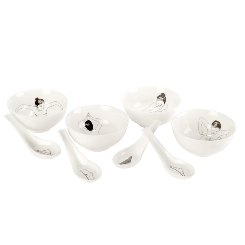 Tableware - Coffee Mugs & Tea Cups - Take a bath Bowl ceramic white / Set of 4 bowls + 4 spoons - Pols Potten - White - Varnished china