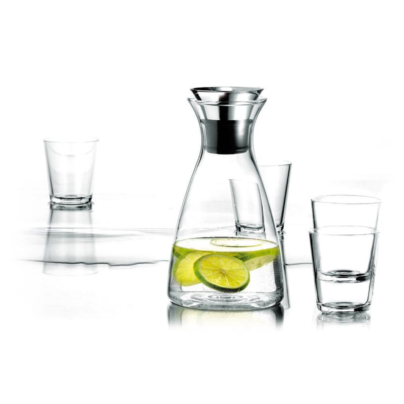 Table et cuisine - Carafes et décanteurs - Carafe Stoppe-goutte verre transparent / Set carafe + 4 verres - Eva Solo - Transparent - Acier inoxydable, Silicone, Verre