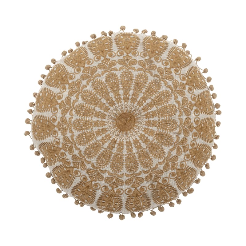 Décoration - Coussins - Coussin  tissu beige / Broderies - Ø 40 cm - Bloomingville - Beige - Coton