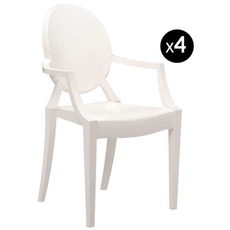 Mobilier - Chaises, fauteuils de salle à manger - Fauteuil empilable Louis Ghost plastique blanc / Lot de 4 - Polycarbonate 2.0 - Kartell - Blanc opaque - Polycarbonate 2.1
