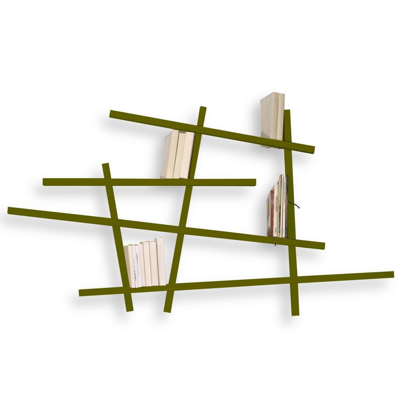 Arredamento - Scaffali e librerie - Libreria Mikado Small legno verde colorata - Modello piccolo - Compagnie - Kaki - Faggio laccato