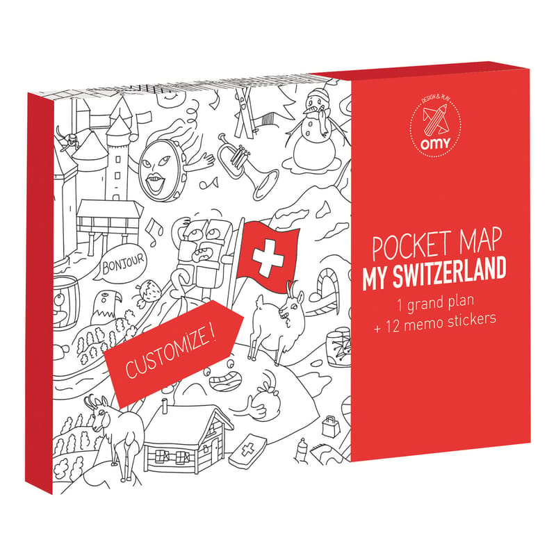 Décoration - Accessoires bureau - Poster à colorier Pocket Map - Suisse papier blanc noir / 52 x 38 cm - OMY Design & Play - Suisse - Papier