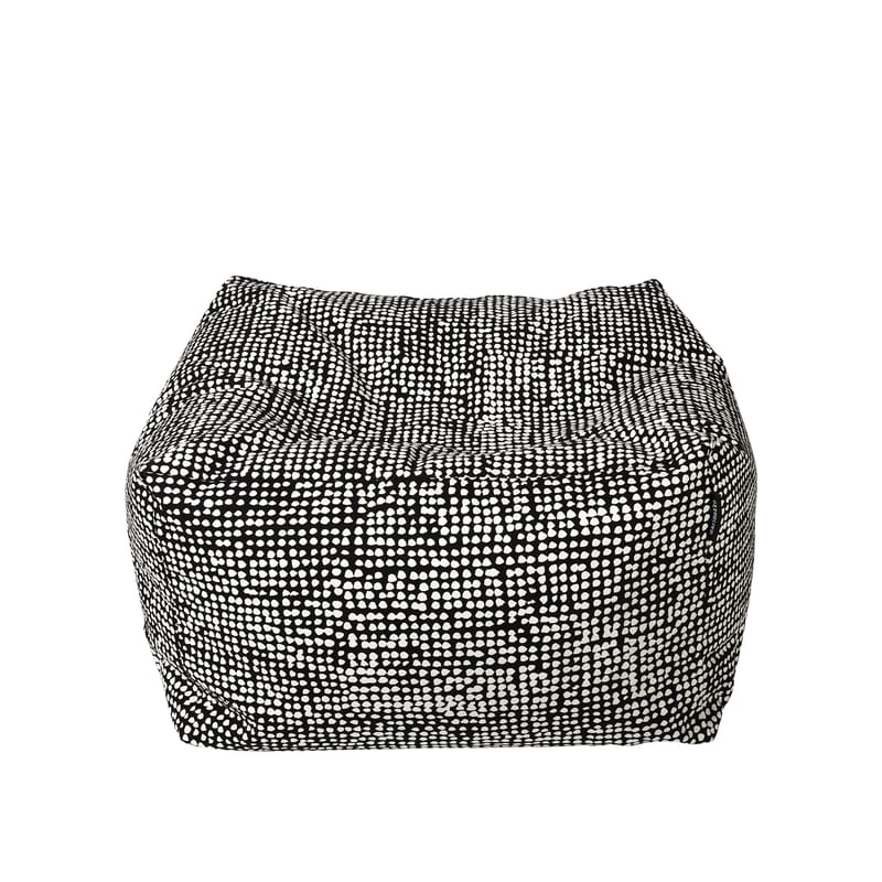 Mobilier - Poufs - Pouf Orkanen tissu noir / 55 x 55 cm - Marimekko - Orkanen / Noir & blanc - Billes de polystyrène expansé, Coton épais