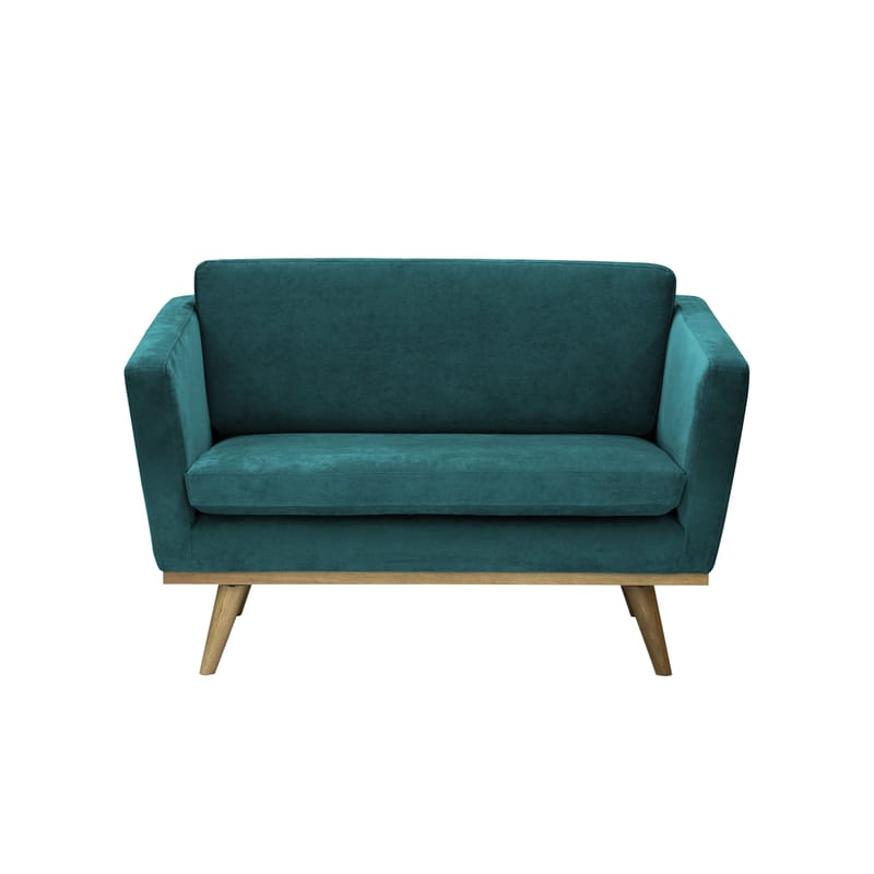 Möbel - Sofas - Sofa  textil blau holz natur / L 120 cm - Velours - RED Edition - Entenblau / Eiche - Baumwolle, Kaltschaum, massive Eiche