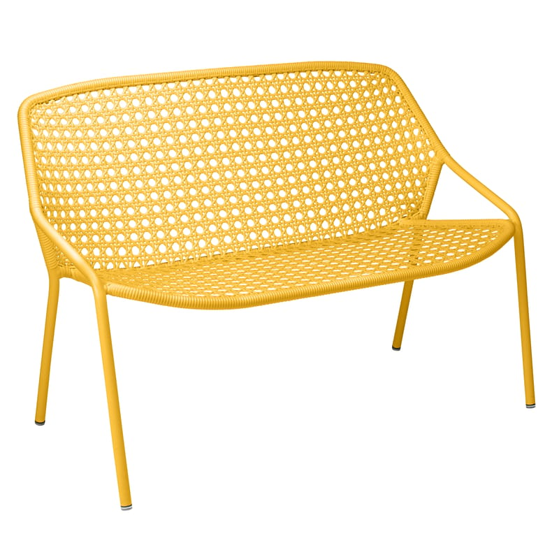 Outdoor - Garden sofas - Croisette 2-seater outdoor sofa plastic material yellow - Fermob - Honey -   Fibres synthétiques, Aluminium