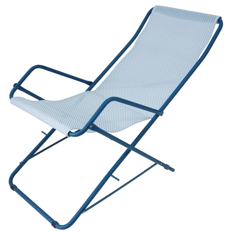Jardin - Bains de soleil, chaises longues et hamacs - Chaise longue pliable Bahama métal bleu - Emu - Bleu ciel / Structure bleue - Acier verni, Toile