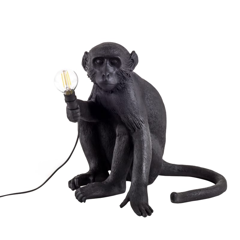 Luminaire - Lampes de table - Lampe d\'extérieur Monkey Sitting / Outdoor - H 32 cm - Seletti - Noir - Résine
