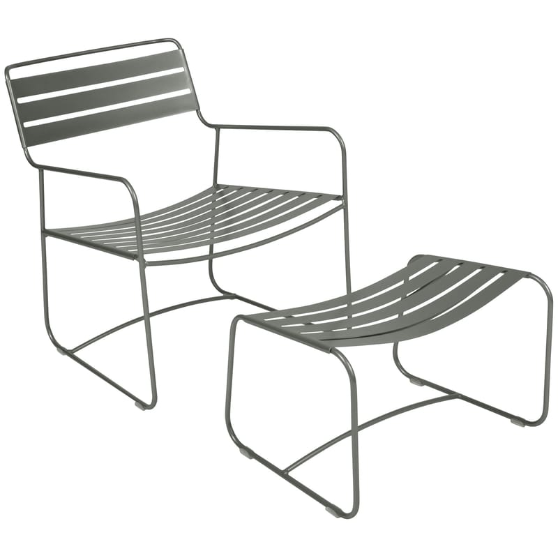 Mobilier - Fauteuils - Set fauteuil & repose-pieds Surprising Lounger métal vert gris - Fermob - Romarin - Acier