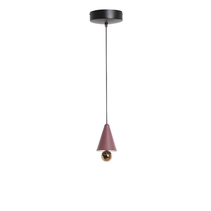 Luminaire - Suspensions - Suspension Cherry XS métal rouge / LED - Ø 9 x H17 cm - Petite Friture - Rouge brun / Sphère or rosé - Aluminium