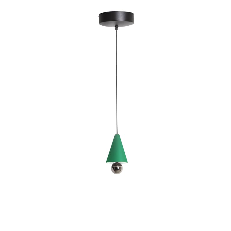 Luminaire - Suspensions - Suspension Cherry XS métal vert / LED - Ø 9 x H17 cm - Petite Friture - Vert menthe / Sphère titanium - Aluminium