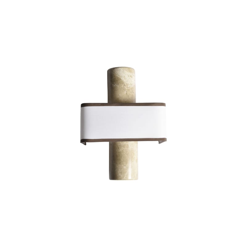 Luminaire - Appliques - Applique Hossa pierre beige - ENOstudio - Marbre beige / Tissu blanc & biais marron - Coton, Marbre naturel