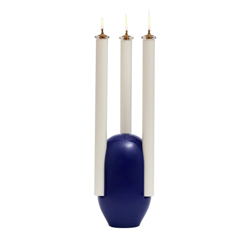 Décoration - Bougeoirs, photophores - Lampe à huile Chantico céramique bleu / Ø 15 x H 50 cm - Moustache - Bleu - Céramique émaillée, Métal, Verre