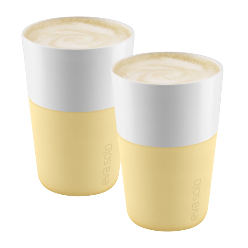 Table et cuisine - Tasses et mugs - Mug Cafe Latte céramique jaune / Set de 2 - 360 ml - Eva Solo - Citron givré - Porcelaine, Silicone